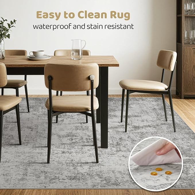 Area Rugs 9x12 Living Room: Washable Large Abstract Neutral Modern Soft Rugs Stain Resistant Indoor Floor Non-Slip Accent Carpet for Bedroom Nursery Playroom Office Dining Room Home Decor- Greige