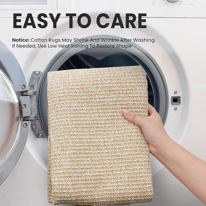 EARTHALL Washable Area Rug 3x5 Ft Non Slip Rugs for Entryway Braided Rubber Backed Throw Rugs Door Mat Indoor Outdoor Entrance Rug for Kitchen Foyer Front Door Living Room, Golden Beige/White