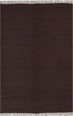 Rugsotic Carpets Hand Woven Flat Weave Kilim Wool ECO-Friendly Area Rugs - 3'x5', Rectangle Shape, Dark Brown Color, Solid Plain Design, Low Pile Handmade Rugs for Living Room, Bed Room (D00111)