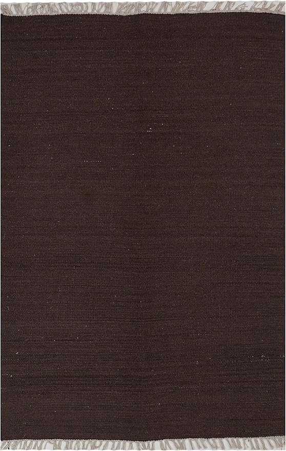 Rugsotic Carpets Hand Woven Flat Weave Kilim Wool ECO-Friendly Area Rugs - 3'x5', Rectangle Shape, Dark Brown Color, Solid Plain Design, Low Pile Handmade Rugs for Living Room, Bed Room (D00111)