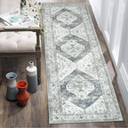 Lahome Boho Washable Kitchen Runner - 2x10 Extra Long Stain Resistant Non-Slip Stair Rug Lightweight Throw Floor Oriental Distressed Print Runner for Bedroom Entryway
