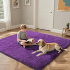 Purple Fluffy Rug Shaggy Area Rug, 4x6 Area Rugs for Girls Bedroom, Soft Cute Baby Play Mat, Indoor Floor Carpet for Teen, Nursery, Preppy Dorm, Plush Aesthetic Bedside Rug