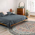 RUGGABLE Washable Vintage Area Rug – Kamran Cayenne Red 8 ft Round, Stain-Resistant, Non-Slip – Large Machine Washable Rugs for Living Room, Bedroom, Hallway, Entryway & Office–with Standard Pad