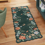 Lahome Floral Small Rug, 2x4 Kitchen Rugs Non Slip Washable Rug Ultra-Thin, Soft Front Door Mat Indoor Entrance Stain Resistant Boho Low-Pile Entry Carpet for Bathroom Bedroom(2x4ft,Dark Green)