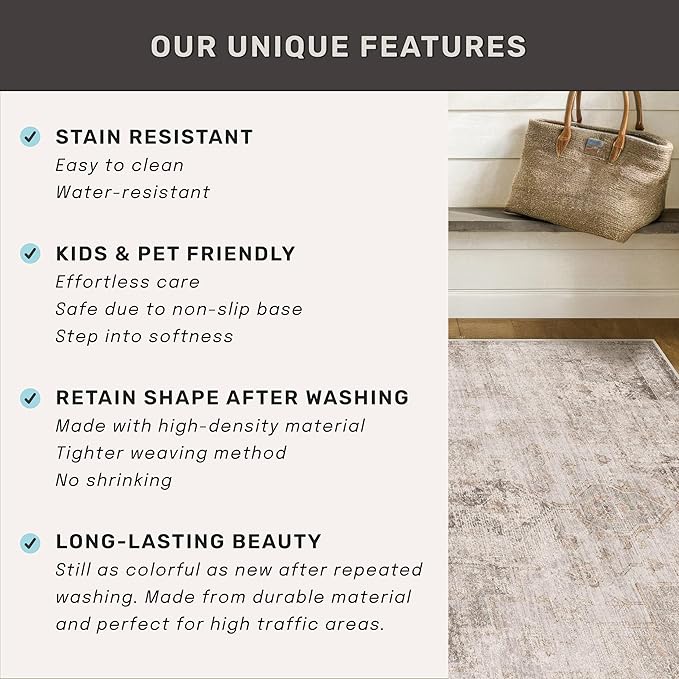 Farmhouse Area Rugs 8x12 for Living Room - Abstract Medallion Rug for Bedroom, Dining Room Under Table, Washable Non Slip, Fade & Stain Resistance