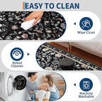 GarveeHome Washable Runner Rug 2.5 x 8 Non-Slip Non-Shedding Soft Vintage Bedside Low Pile Farmhouse Floral Carpet, Indoor Foldable Printed Entryway Rug for Hallway Kitchen, Black