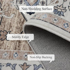 Washable 6x9 Area Rug for Living Room, Carpet for Bedroom Dining Room, Non Slip&Non-Shedding Resistant Low Pile Vintage Print Rug for Home Office (Taupe/Blue)