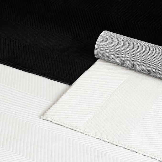 Area Rug for Living Room - 6x9 Soft Faux Rabbit Fur Modern Geometric Wave Carpet for Bedroom, Black