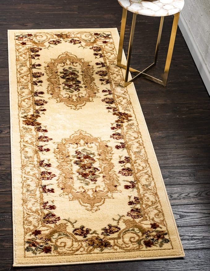 Unique Loom Versailles Collection Traditional Classic Floral Motif Area Rug (2' 7 x 10' 0 Runner, Ivory/ Tan)