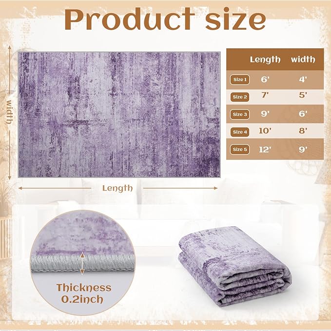 Abstract 8x10 Area Rug for Living Room Dining Room Home Office Bedroom Purple Grey