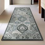 Phantoscope Washable Runner Rug 2'x6' Non-Slip, Vintage Boho Hallway Rugs for Entryway, Stair, Bedroom, Distressed Moroccan Mosaic Diamond Pattern, Low-Pile Foldable Floor Carpet, Grey Charcoal