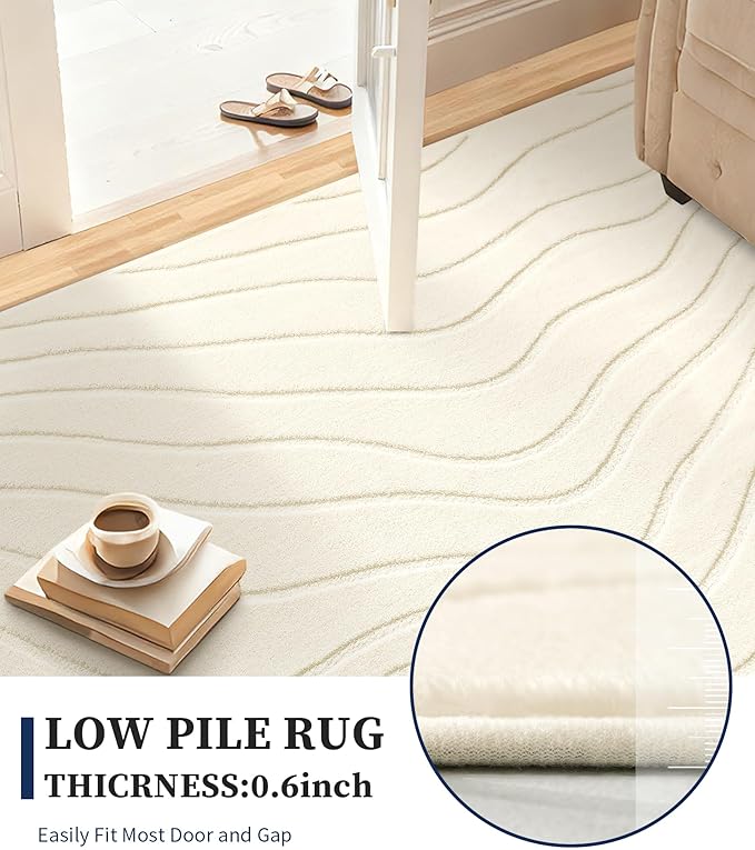 YIHOUSE 6x9 Abstract Line Area Rug, Modern Washable Stain Resistant Rugs Non Slip, Soft Indoor Floor Carpet for Living Room, Bedroom,Dining Room, White