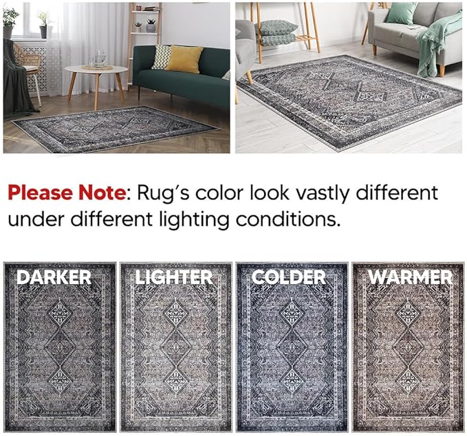 Keen Home Design 9x12 Rug - Machine Washable Area Rug with Non-Slip Backing, Ideal for Living Room, Dining Room, Bedroom - Vintage, Easy Clean, Durable, Low Pile Rug - (9' x 12')