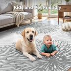 WITSHOCK 9x12 Washable Rug for Living Room,Modern Floral Distress Print Pattern Area Rugs,Stain Resistant with Non Slip Backing Carpet for Dining Room,Bedroom & Home Decor,Grey White