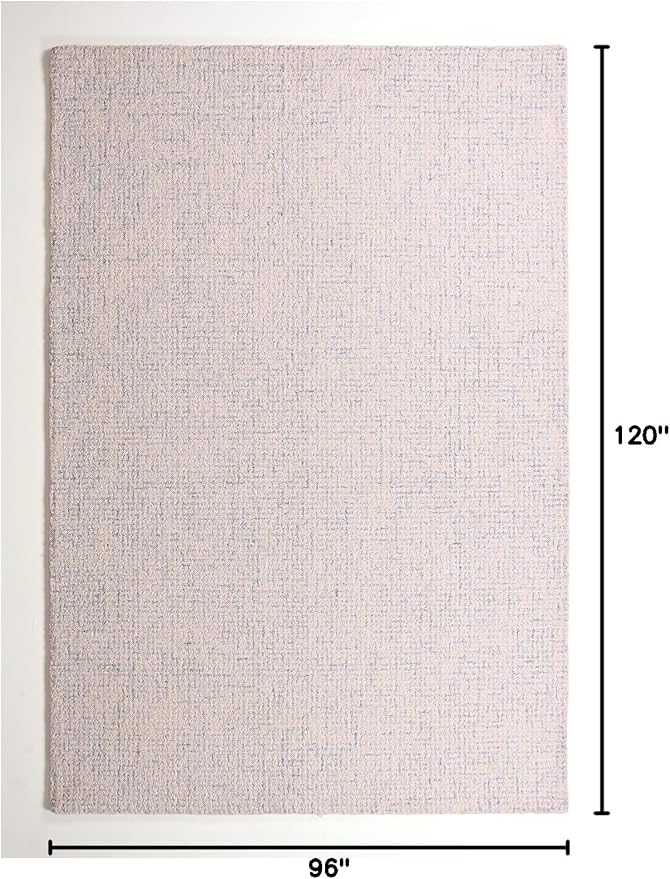 Hand-Tufted 100% Wool Pile Area Rug – Geometric Textured Grid Check Pattern – Thick and Durable Floor Carpet for Bedroom, Living Room, Kids Room, and Dining Area (Ivory Blue, 9' x 12')