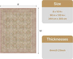8x10 Washable Area Rug for Living Room, Non Slip Water Repellent Low Pile Carpet for Bedroom & Home Decor, Lightweight Carpet, Brown Pink