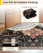 Area Rugs 10'x14' Washable Non-Slip, Floral Vintage Distress Print Pattern Medallion Carpet for Living Room Bedroom Dining Room, Black Colorful Floral Dark Tan