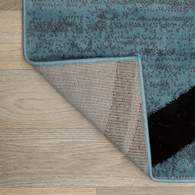 Rugshop Modern Wavy Circles Design Runner Rug, Non-Shedding Carpet for Hallway, Kitchen, or Entryway, Blue, 2' x 7'2"