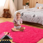 4x6 Rugs for Bedroom, Fluffy Small Area Rugs for Living Room, Soft Shag Fuzzy Carpet with 4 Non-Slip Stickers for Kids Boys and Girls Nursery Dorm Room Home Decor (Hot Pink, 4ft x 6ft)