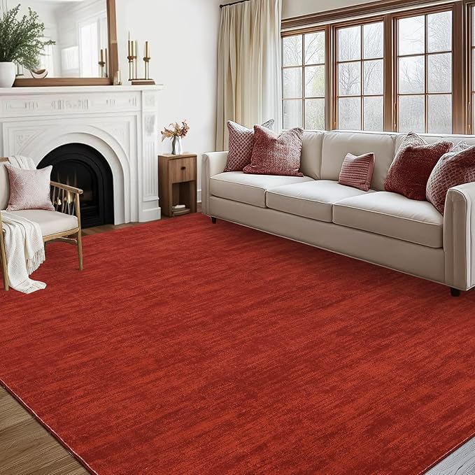RUGSREAL Solid Color Rug for Living Room 8x10 Large Washable Bedroom Rug with Rubber Backing Low-Pile Modern Contemporary Indoor Area Rug Home Office Throw Carpet for Dining Room, 8' x 10' Red