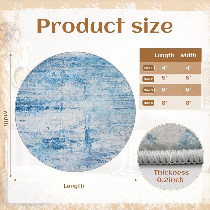 Round 5ft Area Rug Modern Abstract Washable Carpet for Living Room Entryway Dining Room Home Office - Abstract Teal Grey