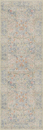 Washable Bathroom Runner Rug 2x6 - Long Runner Rugs for Laundry Room, Bedroom, 24 x 72 Kitchen Floor Mat - Non Slip Vintage Design Décor, Beige Blue