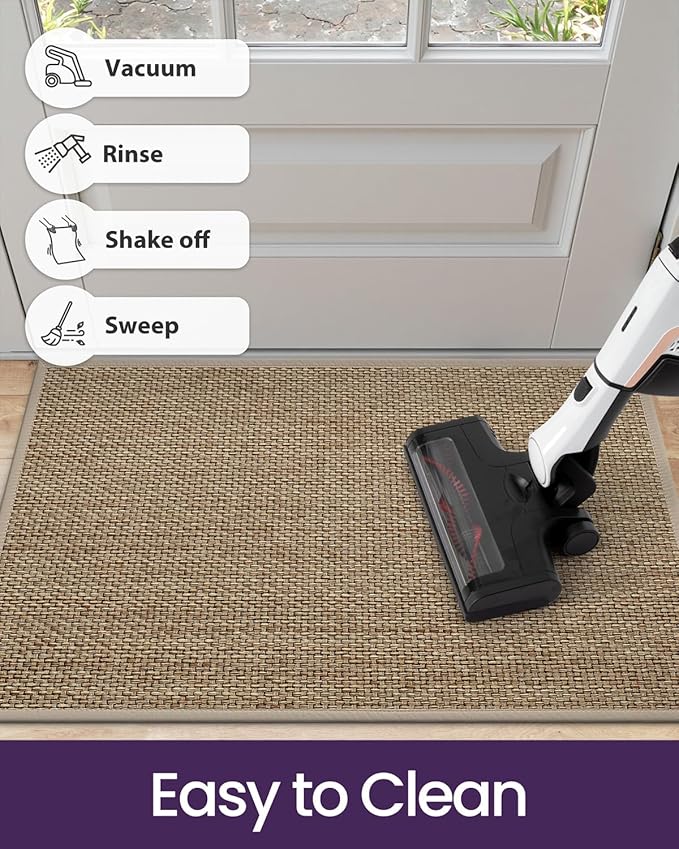 DEXI Ultra Thin Entryway Indoor Door Mat 32x48, Non Slip Rubber Backing Inside Entry Mat, Low Profile Easy Clean Dirt Trapper Doormat for Inside Entrance Patio, Beige