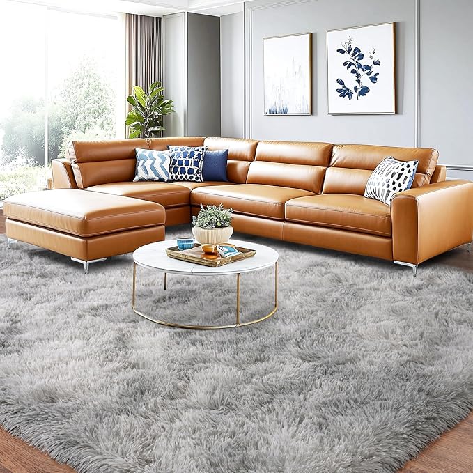 Soft Shaggy Rugs Light Grey Fluffy Rug for Bedroom White Fuzzy Rug Non-Slip Indoor Floor Carpet for Living Room 8x10 Ft