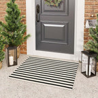 Black and White Striped Rugs 2.3'x3.6', Washable Hand Woven Front Door Rug, Reversible Outdoor Welcome Mat Foldable Layered Door Mats for Entryway Porch Decor Home Entrance