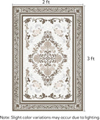 SOULFUL Medium Pile 2x3 Entryway Rug - Soft Foot Feel Small Area Rug - Brown Boho Floral - Washable Non-Slip - Perfect for Hallway Kitchen Bedroom Bathroom Indoor Entrance