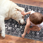 Hallway Runner Rug, Black and White Washable Runner Rug 2x8 Vintage Floral Kitchen Rug Runner Non Slip Boho Thin Printed Faux Wool Super Soft Carpet for Entryway Bedroom Laundry Room Indoor