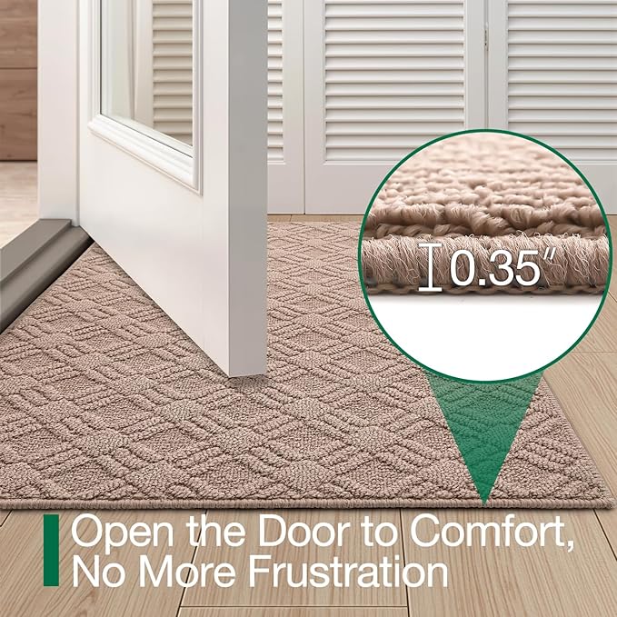 LUMI Indoor Door Mat, Absorbent Non-Slip Thin Doormat, Washable Door Mats, Woven Pattern Inside Floor Mat, Ideal for Entryway, Front Door, Home Decor, 36"x60", Woven Taupe
