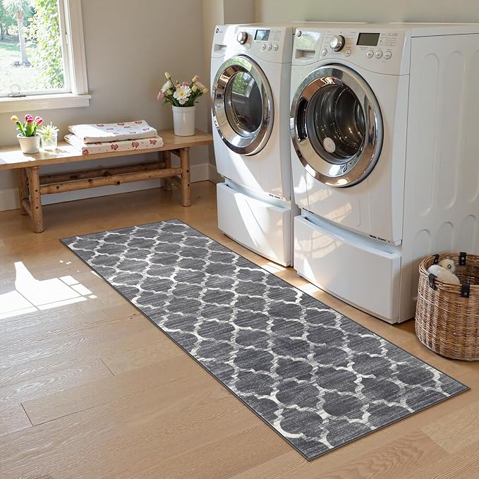 Lahome Moroccan Runner Rugs for Hallway 2x6 Washable Non-Slip Carpet Bedroom Rugs Throw Low-Pile Laundry Room Rug Kitchen Runner Grey Distressed Entryway Bathroom Living Room