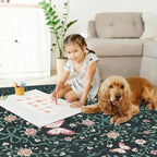 GarveeHome Washable Runner Rug 2x6 Non Slip Hallway Runners Stain Resistant Low Pile Floral Runner Rugs for Kitchen Soft Long Entryway Runner Rugs Black Boho Throw Carpet for Bedroom Nursery, 2x6
