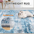 8x10 Area Rugs for Living Room - Washable Rug Modern Abstract Soft Large Neutral Non-Slip Carpet Indoor Floor Thin Carpets for Bedroom Dining Room Farmhouse Nursery Home Office Blue Grey