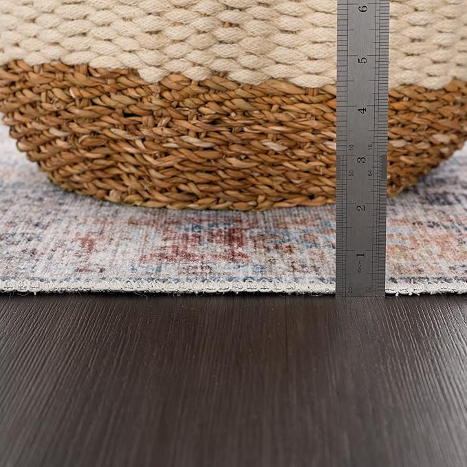 Bloom Rugs Caria Washable Non-Slip 3x5 Rug - Ocean Blue/Brick Traditional Area Rug for Living Room, Bedroom, Dining Room, and Kitchen - Exact Size: 3' x 5'