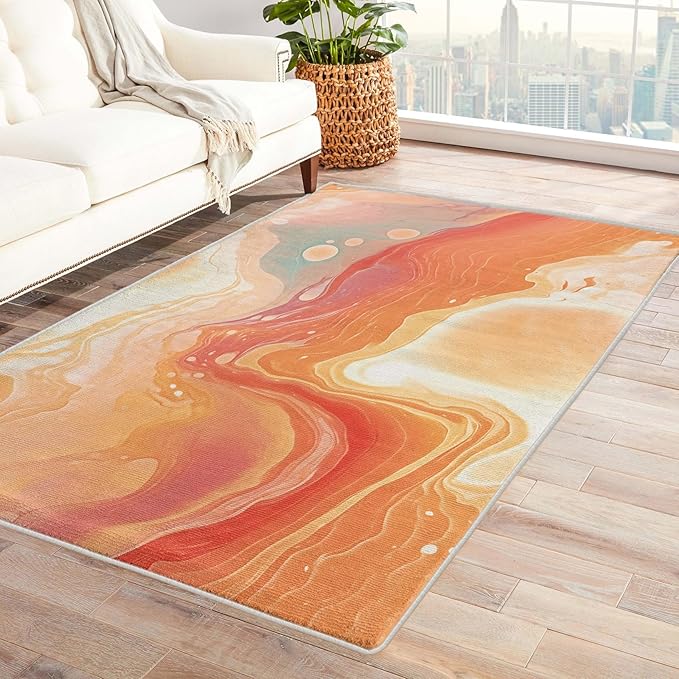 Sunset Rug, 4x7 Rug, Artistic Rugs for Entryway, Abstract Large Area Rug, Washable Rug Non Slip Soft Indoor Carpet, Kids and Pets Friendly, Sunset Home & Room Decor