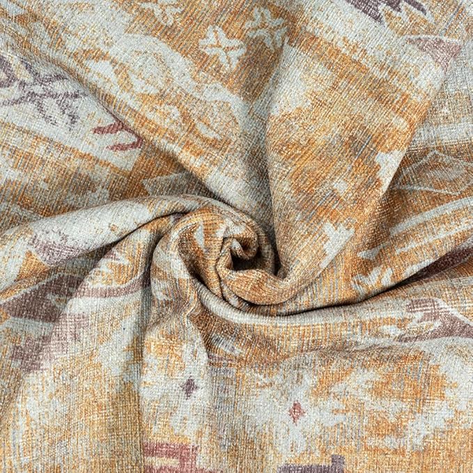 GLN Rugs Traditional Collection - Machine Washable Area Rug, Traditional Washable, Non Slip, Low Pile Chenille Rug, Living Room, Bedroom, Kitchen Rug (2'6" x 7' Sand/Light Gray)