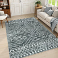 Wonnitar Moroccan 8x10 Area Rugs for Living Room, Washable Large Grey Rug for Bedroom, Non-Slip Soft Thin Stain Resistant Boho Tribal Floor Carpet for Dining Guest Room Office (Dark Grey,8'x10')