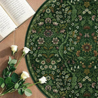 Round Rug 6ft Dark Green Washable Floral Circle Rug,Vintage Boho Botanical Round Area Rugs, Non-Slip Soft Low-Pile Circular Carpet for Bedroom,Kids Room,College Dorm,Home Decor