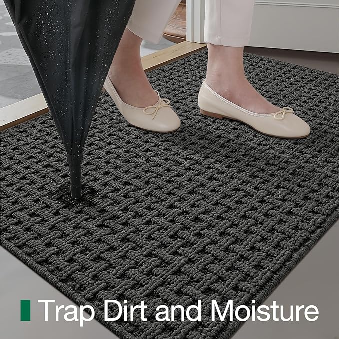 LUMI Washable Door Mat Indoor Entrance 17x30, Dirt Trapper Front Door Mats with Absorbent Interior and Non-Slip Rubber Backing, Entryway Doormat, Grey