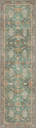 Bavni Runner Rug, Machine Washable Rugs for Bedroom 2x7, Non Slip Boho Rugs with Rubber Backing, Ultra-Thin Folable Rug Runner for Hallways Bathroom, Sage/Gold