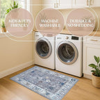 Fame Living Grey Oushak Runner Rug, Modern Runners, Vintage, Turkish, Eclectic, Floral, Pastel, Washable, Long Runner Rugs for Hallway, Kitchen, Living Room, Bedroom, Kitchen, Bathroom, 2'5"x13'