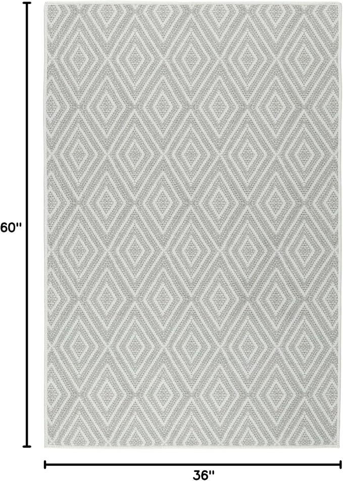 Dash and Albert Diamond Machine Washable Area Rug - 3' x 5' Platinum/White - Diamond Accent Rug - Anti-Slip Backing, Lightweight, Machine Washable, High Traffic Areas Kitchen, Mudroom, Laundry Room