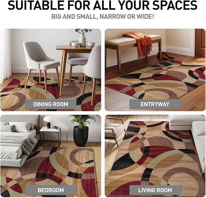 Rugshop Contemporary Abstract Circles Perfect for high Traffic Areas of Your Living Room,Bedroom,Home Office,Kitchen Area Rug 5'3" x 7'3" Multi