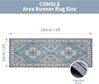 COMSLE Boho Runner Rug, 2x6 Washable Rugs for Hallway Faux Wool Small Throw Rug Distressed Kitchen Area Rug Non-Slip Laundry Room Rug Carpet Runner for Entryway Indoor Bedroom (Light Blue)