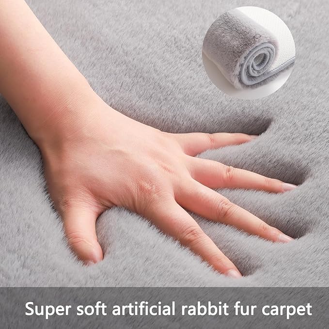 Solid Color Rabbit Fur Carpet, Ultra-Soft and Cozy, Perfect for Bedroom, Living Room Decor and Comfort (Gray, 4' x 6')