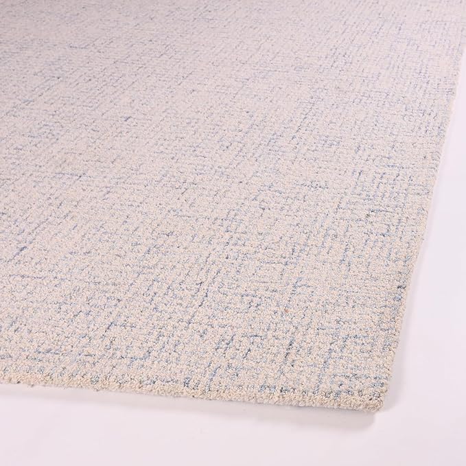Hand-Tufted 100% Wool Pile Area Rug – Geometric Textured Grid Check Pattern – Thick and Durable Floor Carpet for Bedroom, Living Room, Kids Room, and Dining Area (Ivory Blue, 2' x 3')