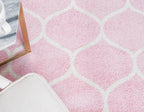 Rugs.com Lattice Frieze Collection Rug – 8' x 10' Oval Light Pink Medium Rug Perfect for Living Rooms, Large Dining Rooms, Open Floorplans