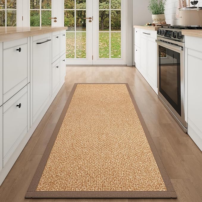 Washable Hallway Runner Rug 2x5 Jute Like Kitchen Runner Mat Rugs Non Slip, Woven Soft Entryway Farmhouse Runner Boho Floor Carpet for Indoor Laundry Hall Backdoor Bedroom Living Room, Brown